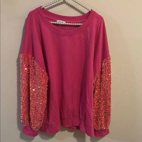 White Birch Pink Oversized Sequin Sweatshirt size 2x - Picture 1 of 5
